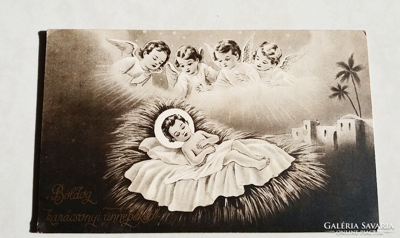 Régi karácsonyi képeslap angyalos Jézuskás levelezőlap