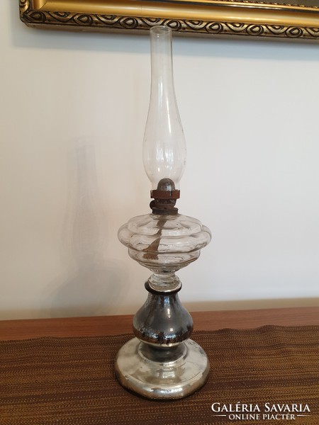 Bieder large-sized tinned huta glass antique old kerosene lamp kerosene lamp 46.5 cm