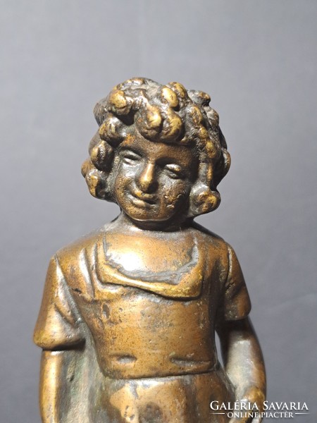 Little girl with a toy doll - bronze statue on a granite plinth - total height 19 cm