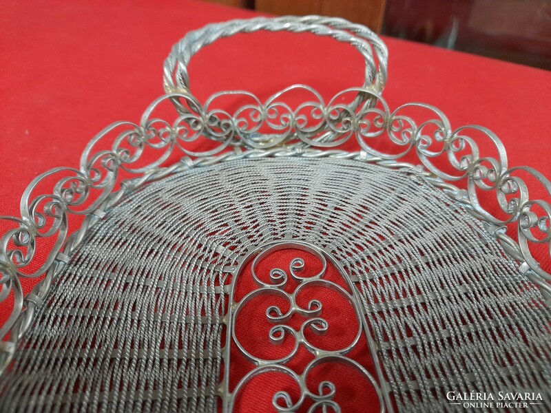 Silver-plated metal braided, handmade tray, centerpiece.