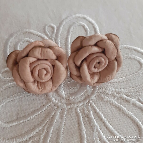 Powder pink leather rose earrings
