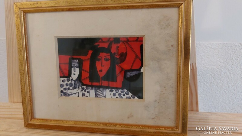 (K) small cubist painting with 20x26 cm frame