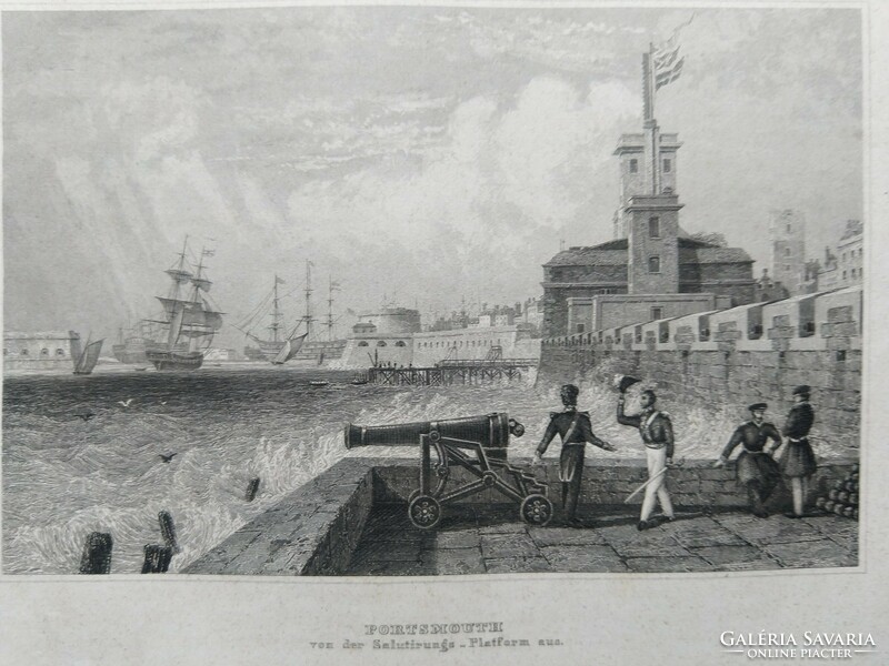 Portsmouth, from the saluting platform, original woodcut ca.1840