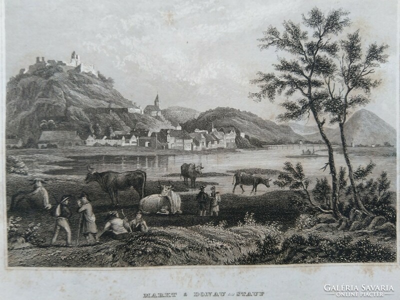 Market & Danube stauf. Original woodcut ca. 1840