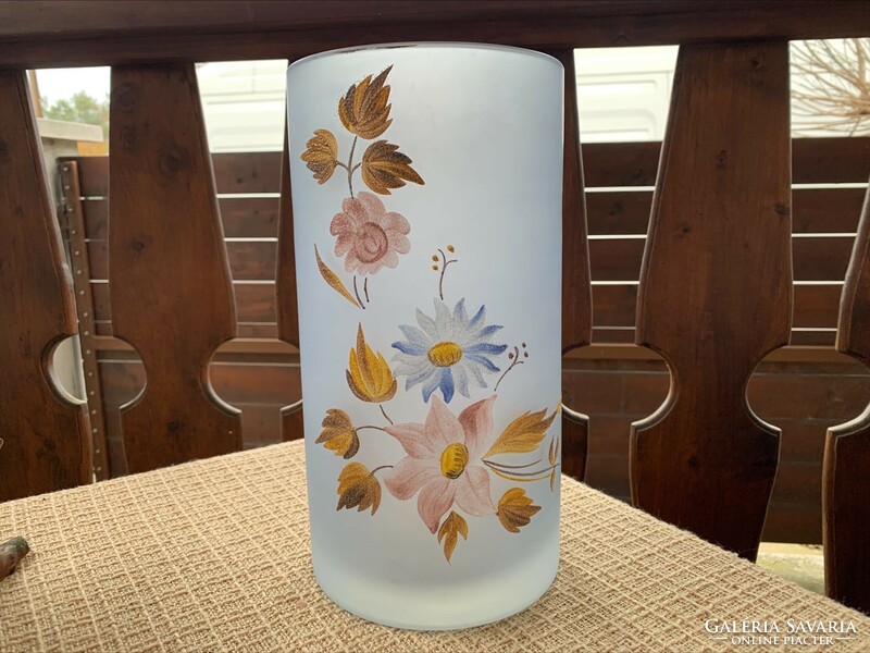 Large, thick, painted glass vase, light blue