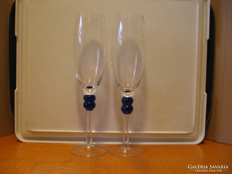 Champagne and wine elegant stemmed glasses with a pair of double cobalt balls on the stem, also for occasions and weddings