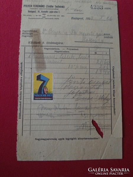 DEL013.9  Nagymagyaroszág egyik legrégibb könyvkereskedése - Pfeifer Ferdinánd -1928 cinderella