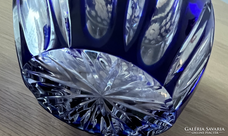 Királykék ólomkristály váza, 20 cm- különleges, egyedi forma