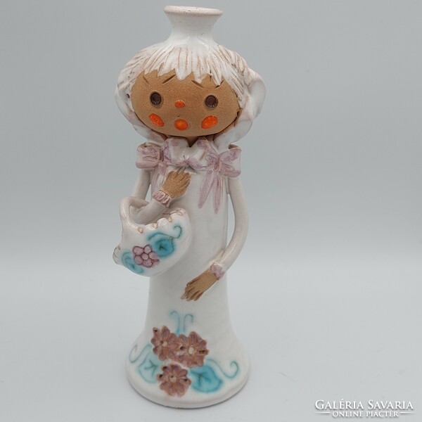 Retro ceramic girl figure with basket