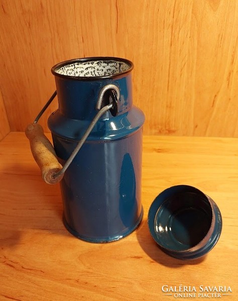 Blue enameled milk jug, jug