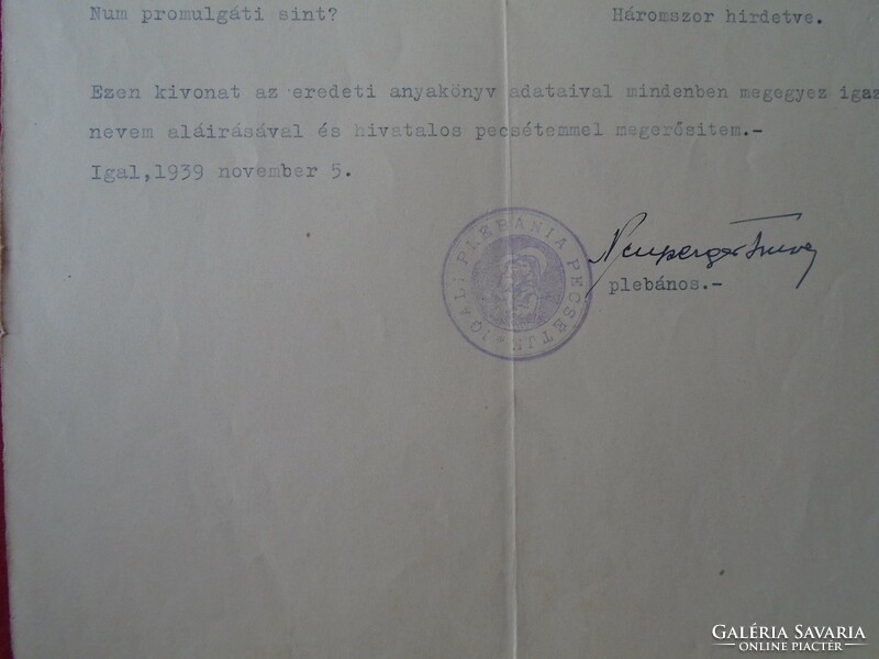DEL013.35 Házasságlevél  IGAL Kisbaráti   Veszprém - Rehák János -Deák Teréz  1939