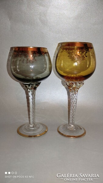Colorful crystal glass with gold decoration, 2 pieces together