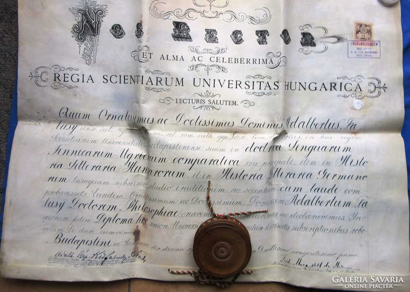 Old /pergamen/diploma 1901 bp, doctorate of humanities diploma, with fatko wax seal.