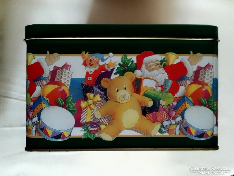 Christmas metal box decoration pine green red Santa Claus bear clown toy gift wooden light railway