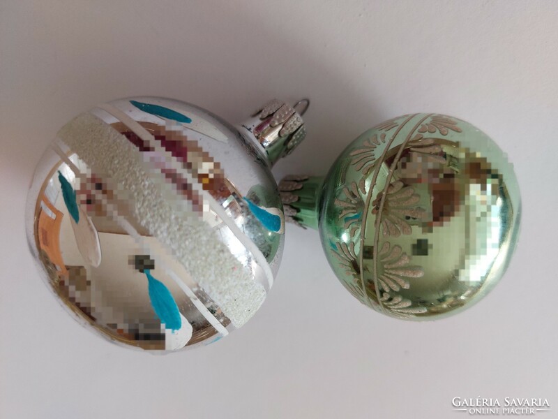 Old glass Christmas tree ornament painted sphere glass ornament 2 pcs