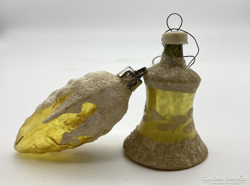 Old glass Christmas tree decoration, bell and cone, glass decoration