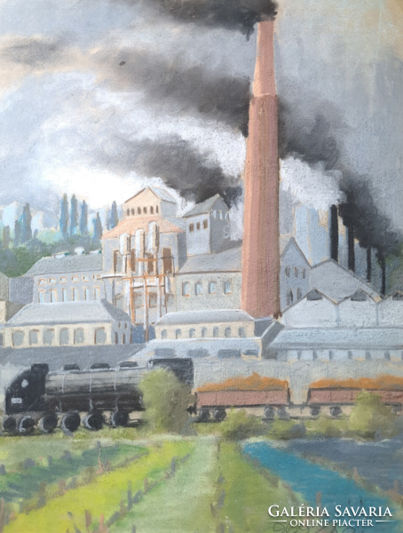 Factories, 1969 (pastel) urban streetscape, industry, social reality