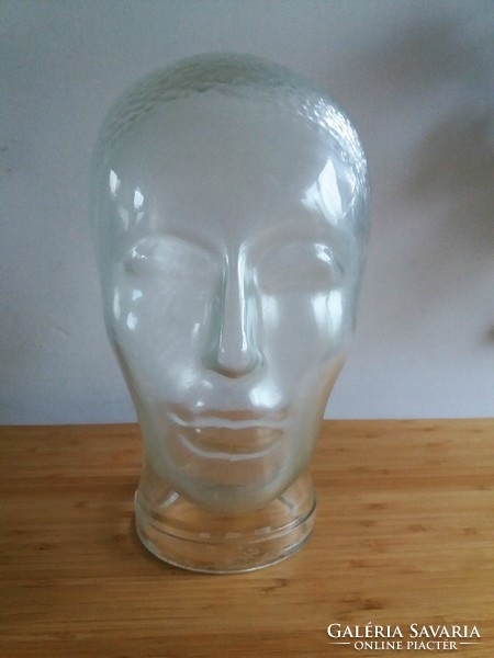 Vintage thick wall glass head, glass head, wig holder