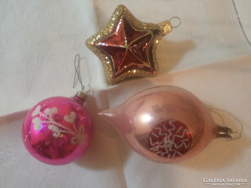 Old Christmas glass ornament, 3 pcs