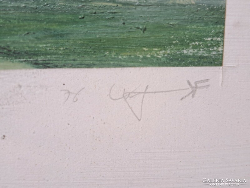 Tanya (olajfestmény kerettel 73x43 cm) alföldi táj, paraszti élet - azonosítatlan jelzéssel