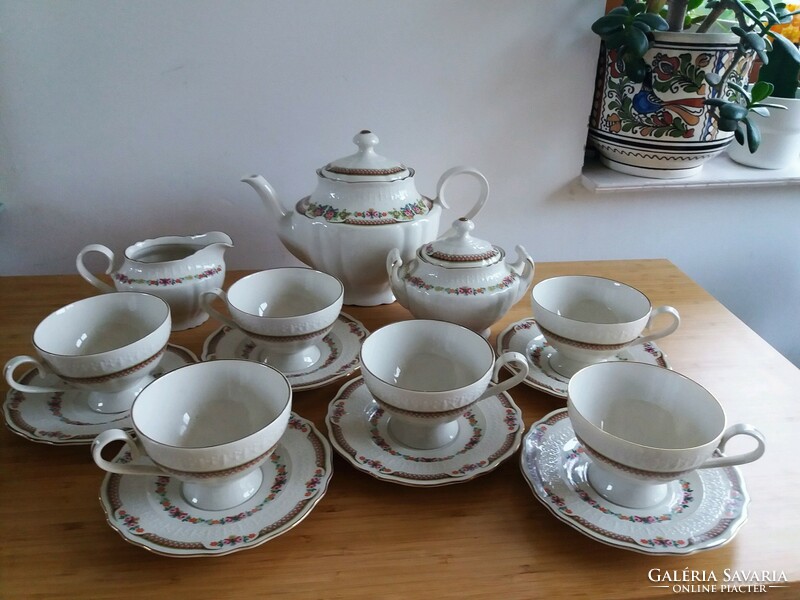 Porcelán teás készlet hiánytalan, olasz, 6 személyes