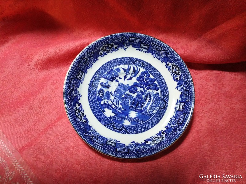 Old willow pattern English porcelain pagoda saucer, small plate