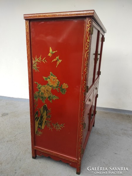Antik kínai bútor arany dombor festéses egzotikus angolvörös lakk szekrény 834 6299