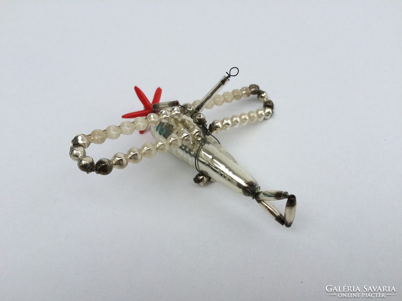 Old retro glass Christmas tree decoration flying airplane ornament mid century
