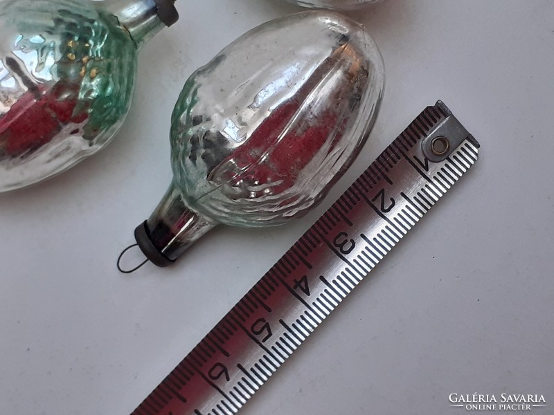 Régi üveg karácsonyfadísz ezüst makk üvegdísz 3 db