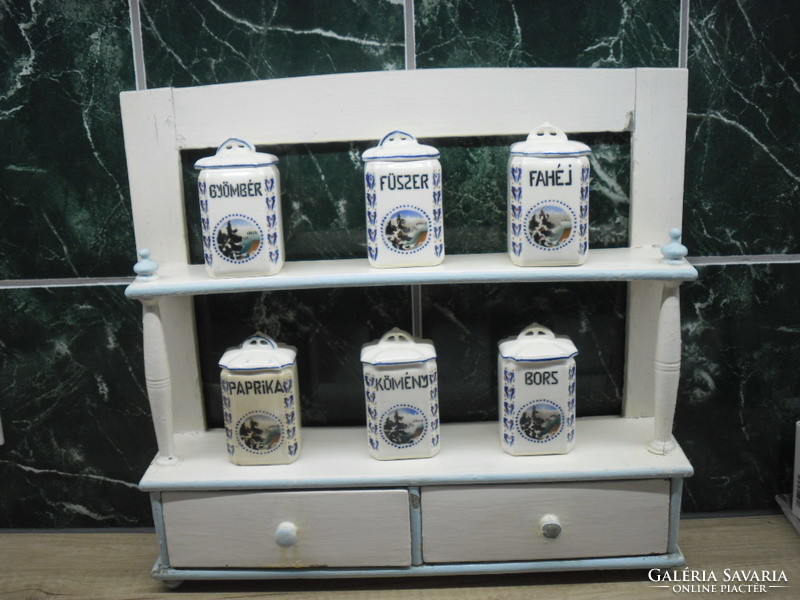 Old spice rack set with drawer wall shelf holder