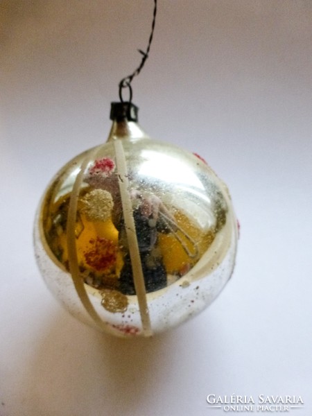 Antik üveg karácsonyfadísz, Pöttyös Gömb