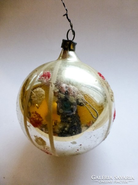 Antik üveg karácsonyfadísz, Pöttyös Gömb V.