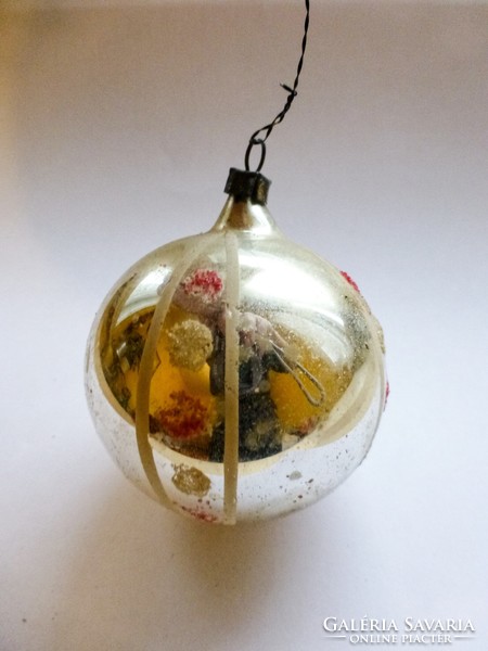 Antik üveg karácsonyfadísz, Pöttyös Gömb III.