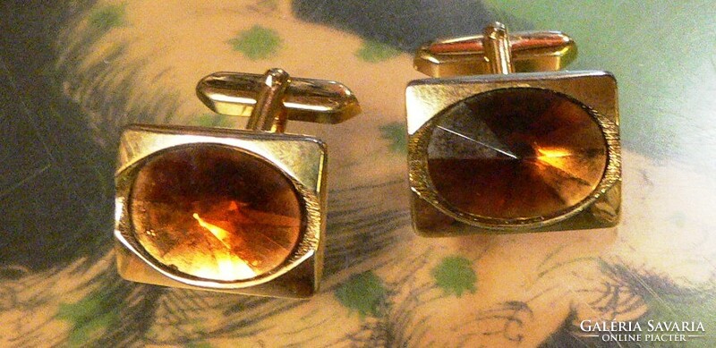 Pair of elegant copper cufflinks with brown stones