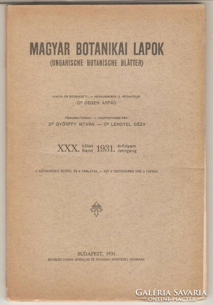Árpád Degen: Hungarian botanical papers 1931