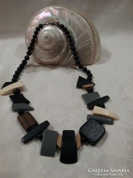 Unique necklace, vinyl, plastic and wood