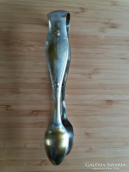 Large, silver-plated antique sugar tongs, tweezers