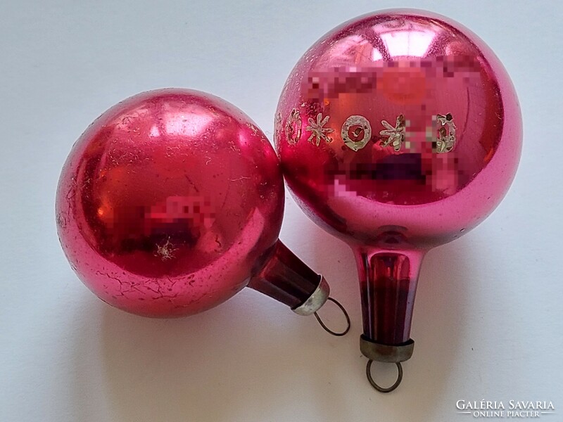 Old glass Christmas tree decoration red sphere glass decoration 2 pcs