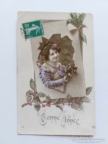 Régi karácsonyi képeslap fotó levelezőlap hölgy