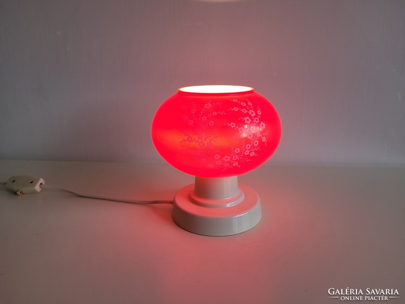 Régi retro piros üvegbúrás lámpa mid century éjjeli lámpa