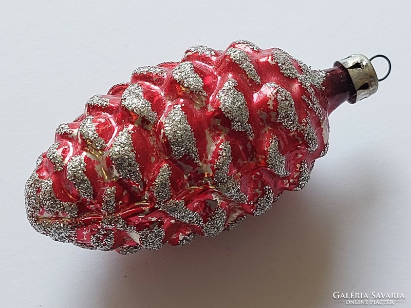 Old glass Christmas tree ornament red silver cone glass ornament