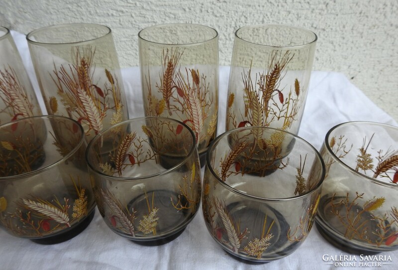 Őszi - búzakalász mintás barna üvegpohár készlet