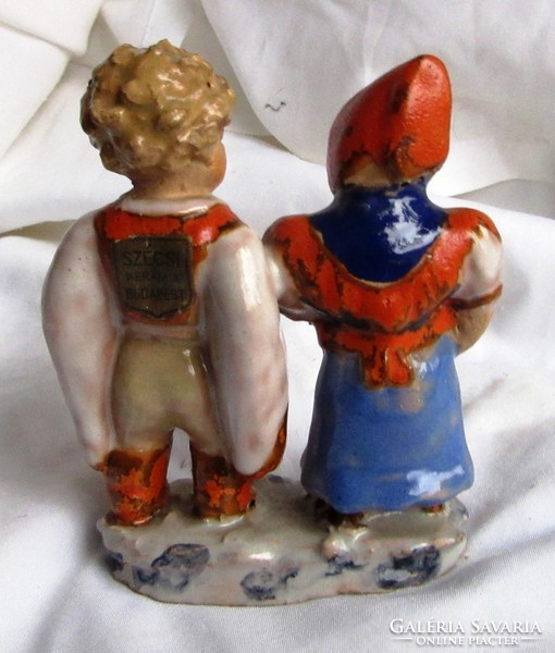 Original Szolsi jolán glazed ceramic, wedding couple 1930s, 11.8 cm high.