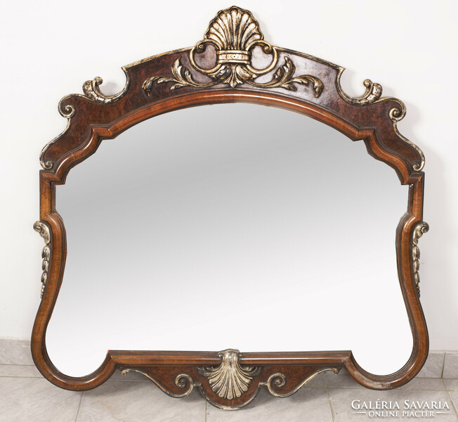 Wooden framed mirror, decorated with a shell motif