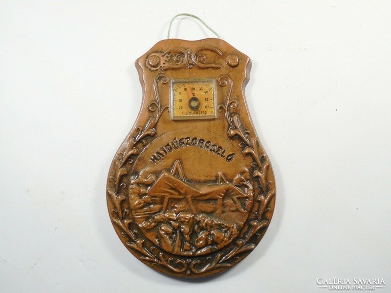 Old ceramic wall picture hangable fired clay, thermometer Hajdúszoboszló - souvenir, tourist memento