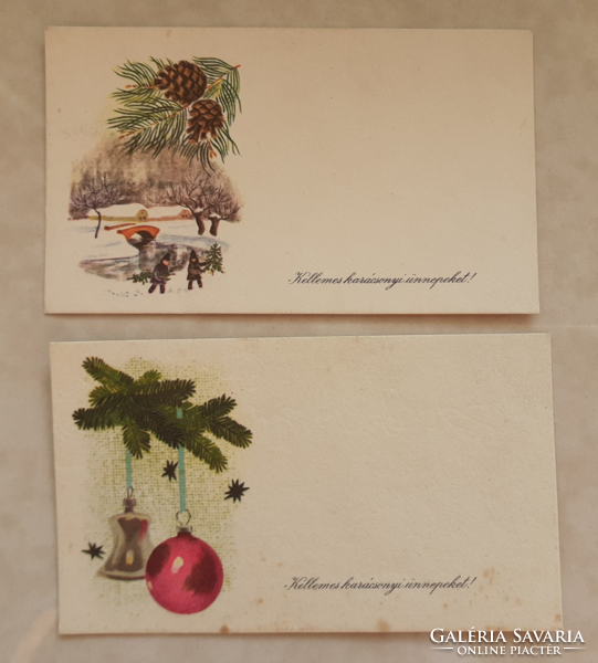 Old Christmas mini postcard greeting card 2 pcs