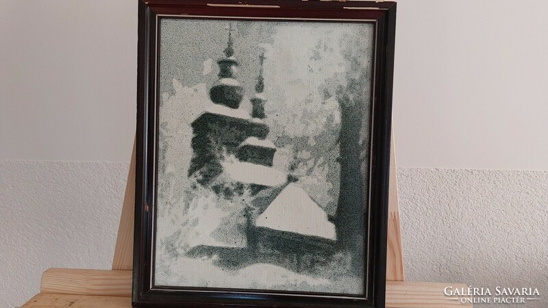 (K) beautiful small church painting 33.5x27 cm with frame