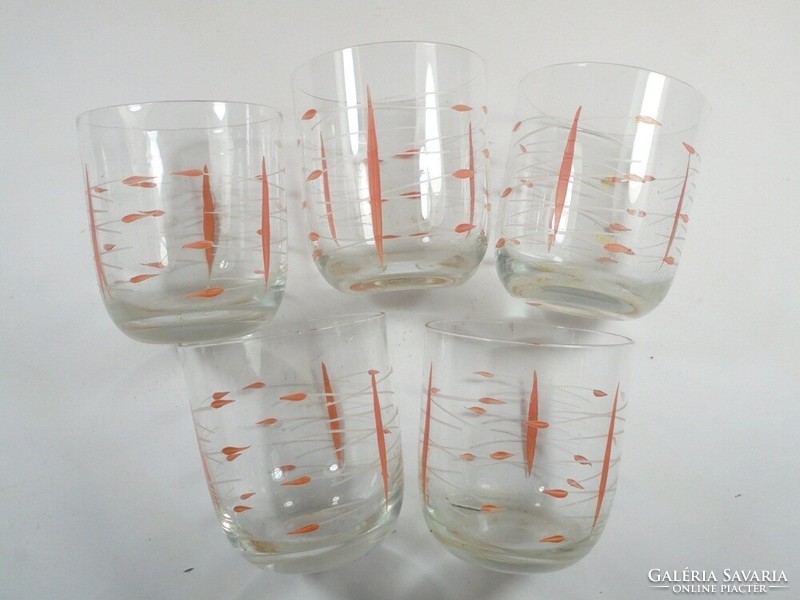 Set of glass cups, with painted pattern - 5 pcs - approx. From the 1970s.