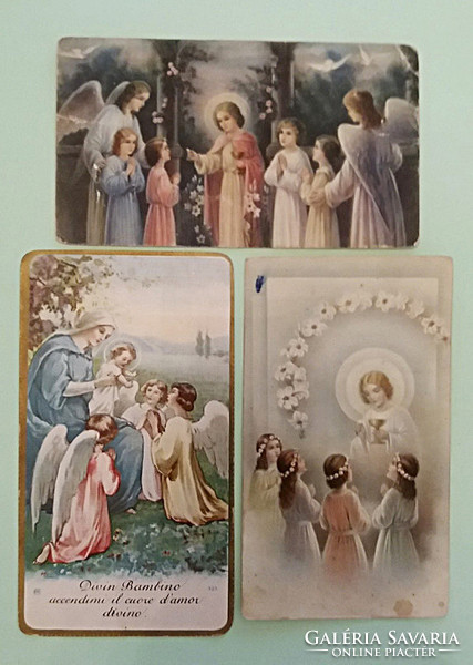 Old small holy image angelic religious memorial card 1928 prayer 3 pcs