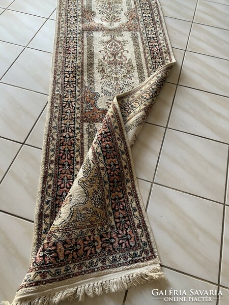 Hand-knotted silk running rug 310x70